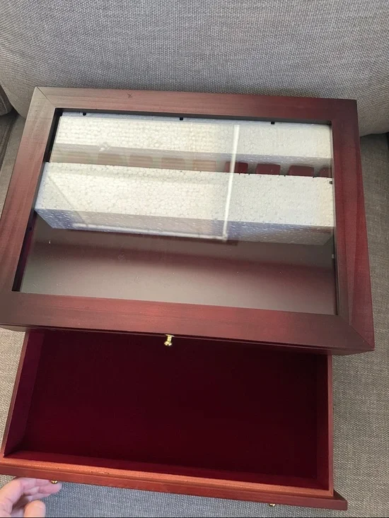 Wooden Silverware Storage Case Box Glass Lid With Handle Felt Lined SHIPALONE - Picture 6 of 7